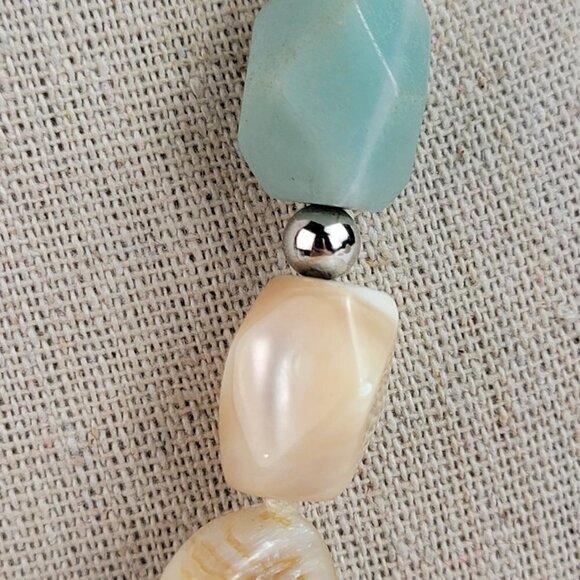 Natural Stone Multigem Beaded Necklace 20 inch Blue Green Beige Silver-Tone - Picture 5 of 14